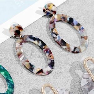 Multicolored Acrylic Circle Oval Drop Earrings